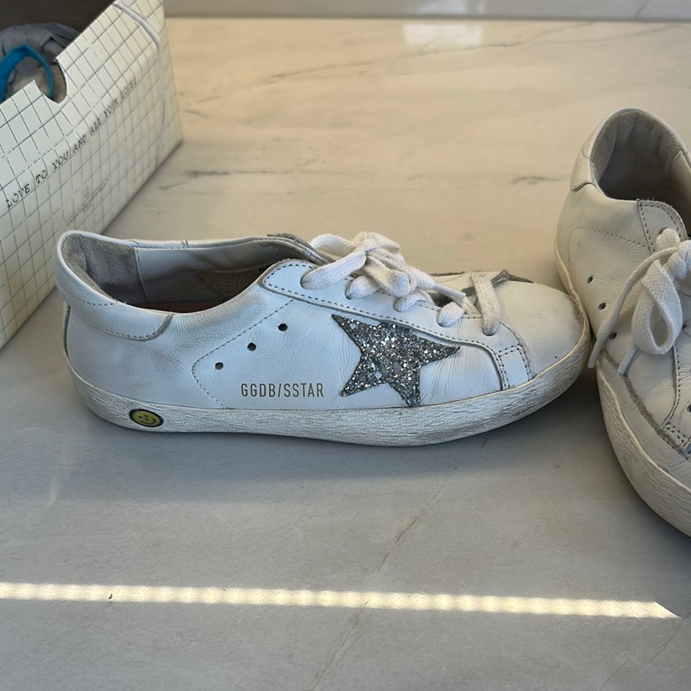 Kids White Sneakers with Silver Star
